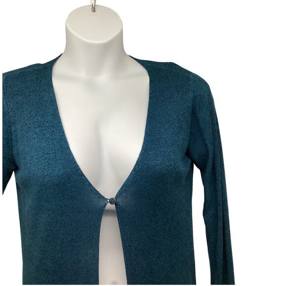 Eileen Fisher Petites Vintage Blue Linen Blend Cardigan Sweater 0/2 PP Stretch - Picture 4 of 6